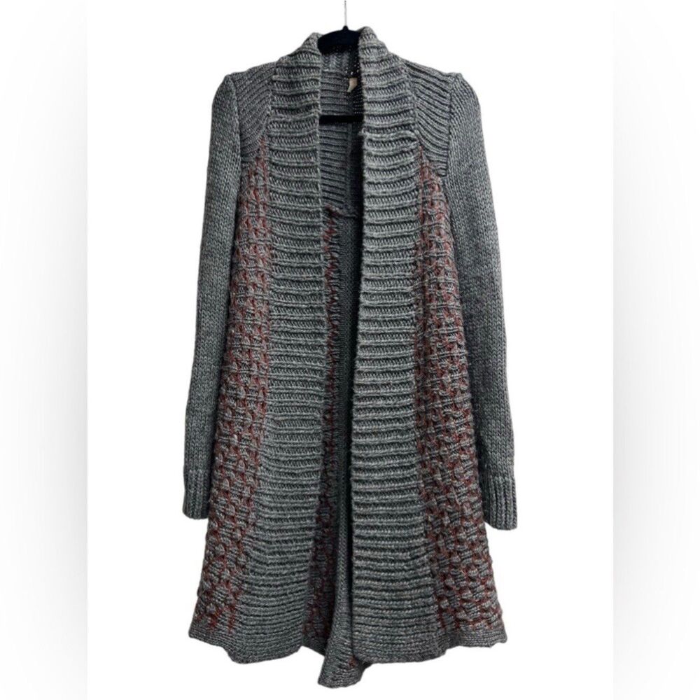 Moth Anthropologie Wool Blend Longline Open Front Cable Knit Cardigan XS